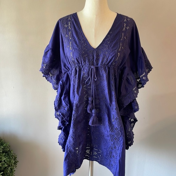 J. CREW ORIGINAL BEACHWEAR beach cover dress Eyelet Ruffled ORGANIC size S - Picture 1 of 15